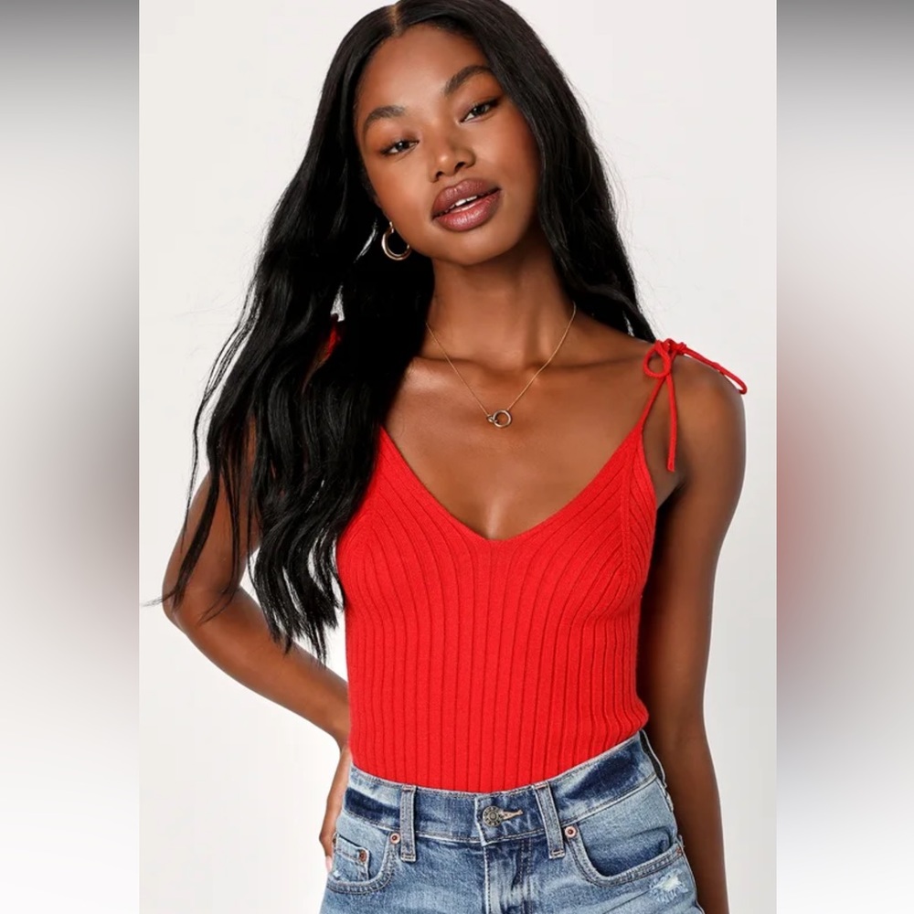 Lulus Sweet Favorite Red Ribbed Tie-Strap NWT